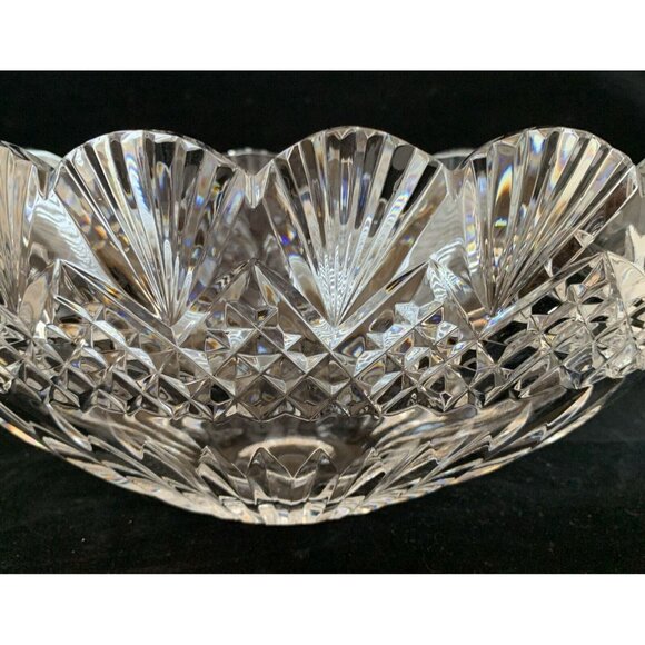 Waterford Crystal Bowl Emily Oval Scalloped Edge Diamond Cut 11" Long 5.25' Wide - Picture 9 of 9